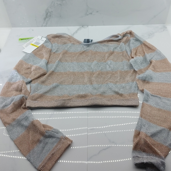 Sam Edelman Metallic Open Knit Crop Top - Picture 3 of 4